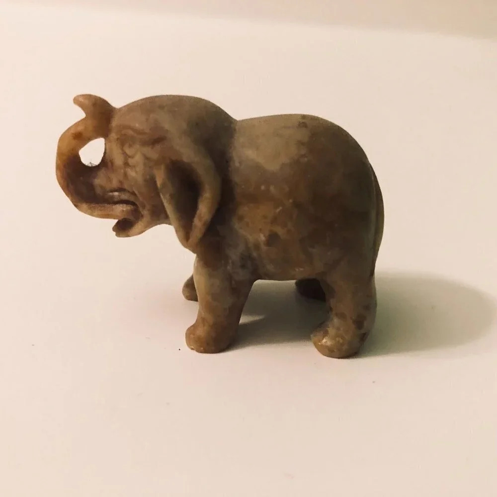 Vintage Mini Stone Elephant Small 2 Inch Long Figurine